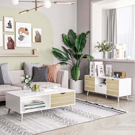 Mobile-TV-Moderno-in-legno-con-Cassetti,-Ripiani-Aperti-e-Armadietti,-110x40x50-cm,-Bianco-e-legno-F838-180NDA