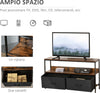 Mobile-TV-Stile-Industriale-con-Cassetti-Pieghevoli-in-Tessuto-e-Mensola,-Mobiletto-TV-in-Metallo-e-MDF,-Marrone-noce-e-Nero-F839-071CGA