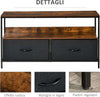 Mobile-TV-Stile-Industriale-con-Cassetti-Pieghevoli-in-Tessuto-e-Mensola,-Mobiletto-TV-in-Metallo-e-MDF,-Marrone-noce-e-Nero-F839-071CGA