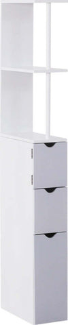 Mobiletto-a-Colonna-Salvaspazio-in-Legno,-Armadietto-da-Bagno-con-Ripiani-e-Armadietti,-Bianco,-15x33x136.5cm-RF7834-114RF7
