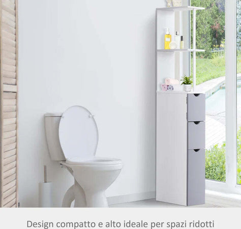 Mobiletto-a-Colonna-Salvaspazio-in-Legno,-Armadietto-da-Bagno-con-Ripiani-e-Armadietti,-Bianco,-15x33x136.5cm-RF7834-114RF7