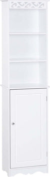 Mobiletto-del-Bagno-a-Torre-3-Ripiani-Regolabili-su-3-Livelli-e-1-Ampio-Armadietto-Inferiore-Manopole-sull'Anta-MDF-Bianco-40x23x160cm-ED6834-198ED6