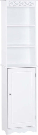 Mobiletto-del-Bagno-a-Torre-3-Ripiani-Regolabili-su-3-Livelli-e-1-Ampio-Armadietto-Inferiore-Manopole-sull'Anta-MDF-Bianco-40x23x160cm-ED6834-198ED6