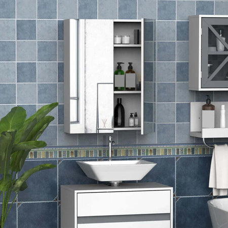 Mobiletto-Pensile-da-Bagno-con-2-Ante-e-Specchiera-in-MDF-Bianco-60-x-75-x-15cm-TE6811-032TE6