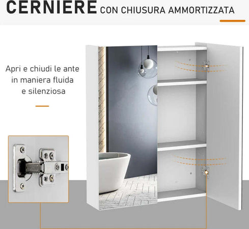 Mobiletto-Pensile-da-Bagno-con-2-Ante-e-Specchiera-in-MDF-Bianco-60-x-75-x-15cm-TE6811-032TE6