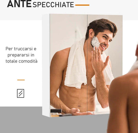 Mobiletto-Pensile-da-Bagno-con-2-Ante-e-Specchiera-in-MDF-Bianco-60-x-75-x-15cm-TE6811-032TE6