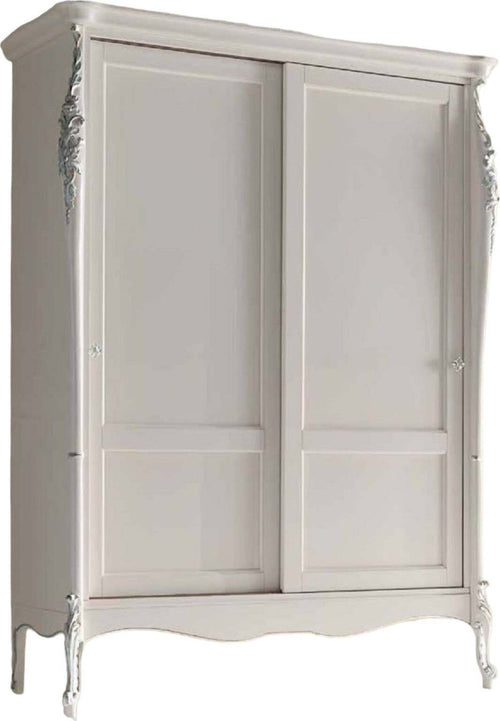 MOBILI-2G---ARMADIO-2-ANTE-SCORREVOLI-CLASSICO-IN-LEGNO-CON-INTAGLIO-AVORIO-L.148-P.67-H.204