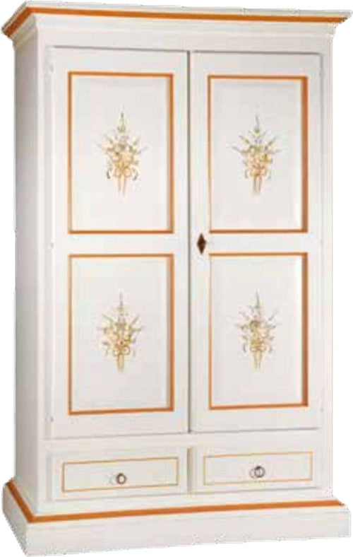 MOBILI-2G---ARMADIO-2-PORTE-LEGNO-SHABBY-BIANCO-E-DECORI-ARANCIONI-125X61X200
