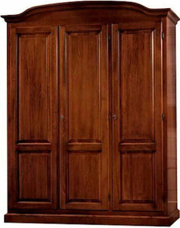 MOBILI-2G---Armadio-3-ante-in-legno-massello-classico-tinta-noce-cappello-tondo-158x56x197H