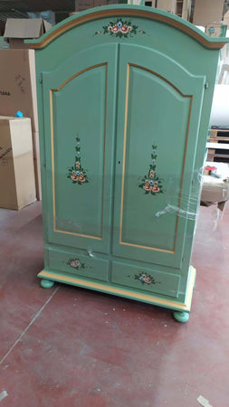 MOBILI-2G---Armadio-Classico-2-Ante-Shabby-legno-verde-con-decori-125x61x200