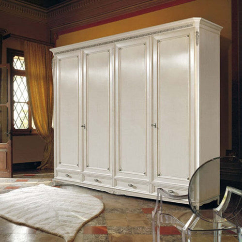 MOBILI-2G---Armadio-classico-4-porte-Legno-bianco-argento-oro-290x65x257