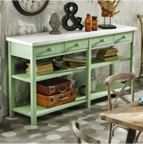 MOBILI-2G---BANCONE-4-CASSETTI-2-RIPIANI-SHABBY-VERDE-IN-LEGNO-MASSELLO