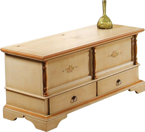 MOBILI-2G---Cassapanca-in-legno-2-cassetti-avorio-con-profilo-ocra-L.120-x-P.46-H.51