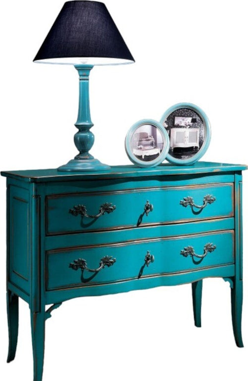 MOBILI-2G---Cassettiera-2-cassetti-Legno-azzurro-Shabby-chic-92x44x79