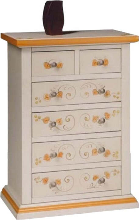MOBILI-2G---Cassettiera-6-cassetti-in-legno-shabby-bianco-anticato-decorato-62x37X93