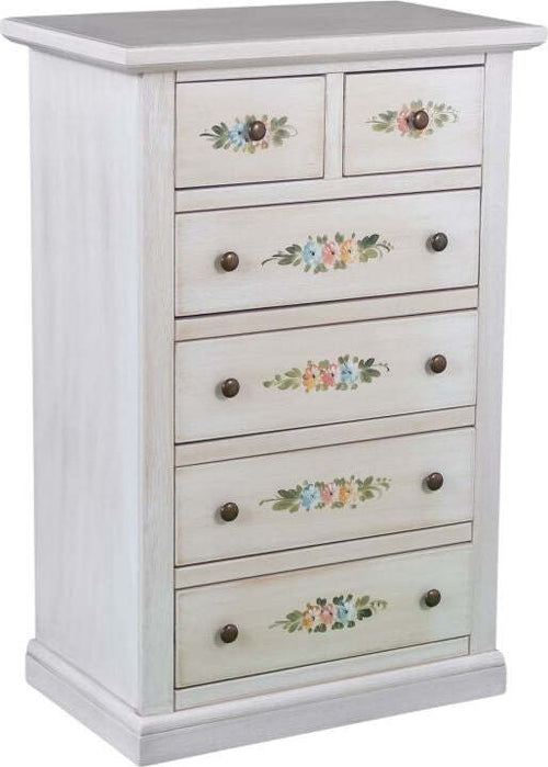 MOBILI-2G---Cassettiera-6-cassetti-in-legno-shabby-bianco-anticato-decorato-62x37X93