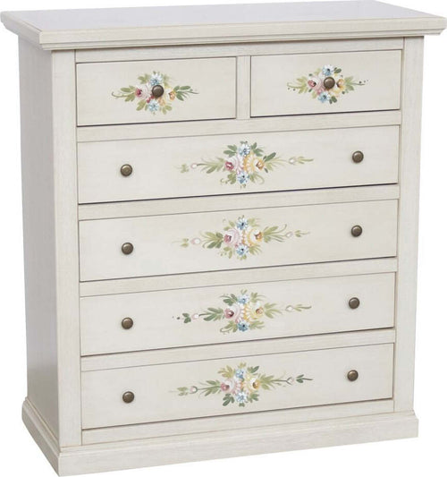 MOBILI-2G---Cassettiera-6-cassetti-in-legno-shabby-bianco-anticato-decorato-86x40X96