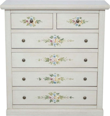 MOBILI-2G---Cassettiera-6-cassetti-in-legno-shabby-bianco-anticato-decorato-86x40X96