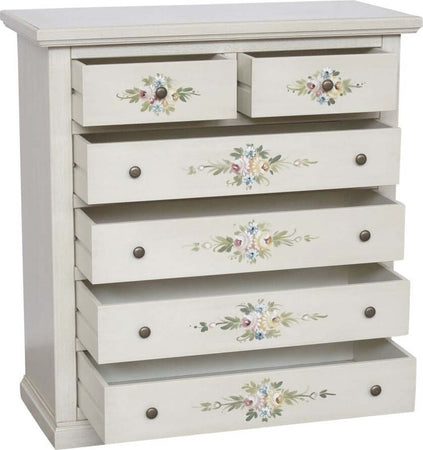 MOBILI-2G---Cassettiera-6-cassetti-in-legno-shabby-bianco-anticato-decorato-86x40X96