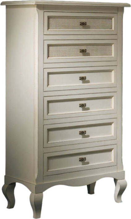 MOBILI-2G---Cassettiera-6-cassetti-paglia-di-vienna-Legno-Shabby-Bianco-invecchiato-69x43x131