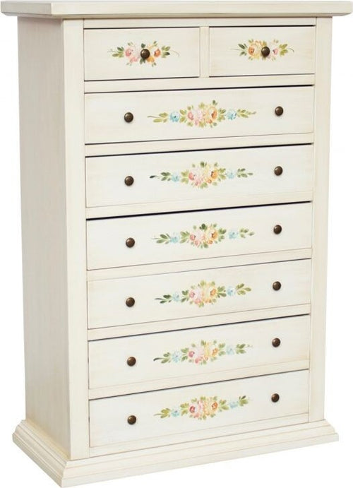 MOBILI-2G---Cassettiera-8-cassetti-legno-shabby-bianco-anticato-decori-87x40X125