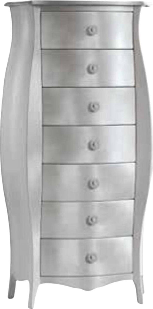 MOBILI-2G---CASSETTIERA-BOMBATA-IN-LEGNO-FOGLIA-ARGENTO-74x37x142