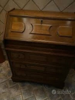MOBILI-2G---Cassettiera-classica-5-cassetti-con-ribalta-legno-tinta-noce-scuro-66x38X80