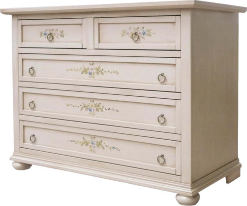 MOBILI-2G---Cassettiera-classica-5-cassetti-legno-shabby-avorio-patinato-122x55x90