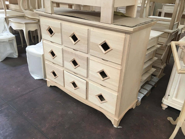 MOBILI-2G---CASSETTIERA-CLASSICA-IN-LEGNO-9-CASSETTI-GREZZO-L.147-P.55-H.119