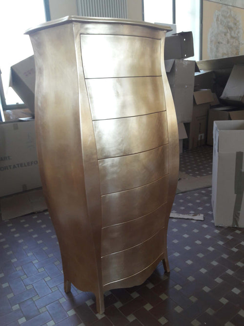 MOBILI-2G---CASSETTIERA-CLASSICA-IN-LEGNO-BOMBATA-IN-FOGLIA-ORO-74x37x142