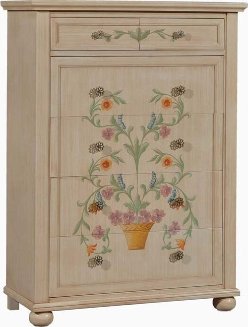 MOBILI-2G---CASSETTIERA-IN-LEGNO-SHABBY-AVORIO-PENNELLATO-DECORI-102X44X142