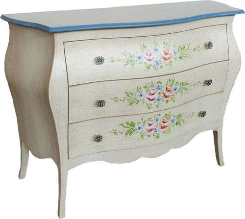 MOBILI-2G---Cassettiera-sagomata-3-cassetti-legno-shabby-avorio-anticato-decori-99x41X85