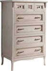 MOBILI-2G---CASSETTIERA-SHABBY-IN-LEGNO-BIANCO-INVECCHIATO-E-PROFILI-ARGENTO-79X50X144