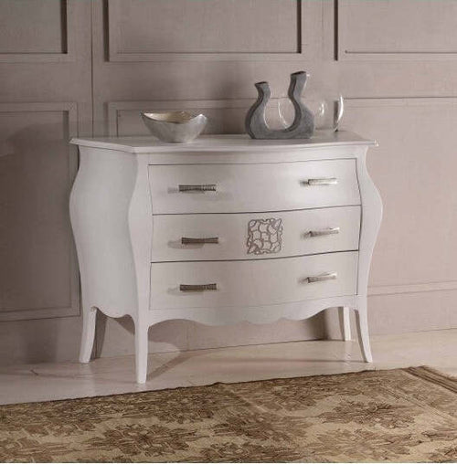 MOBILI-2G---COMÒ-BOMABATO-LACCATO-BIANCO-CON-DECORI-ARGENTO-118x50x85