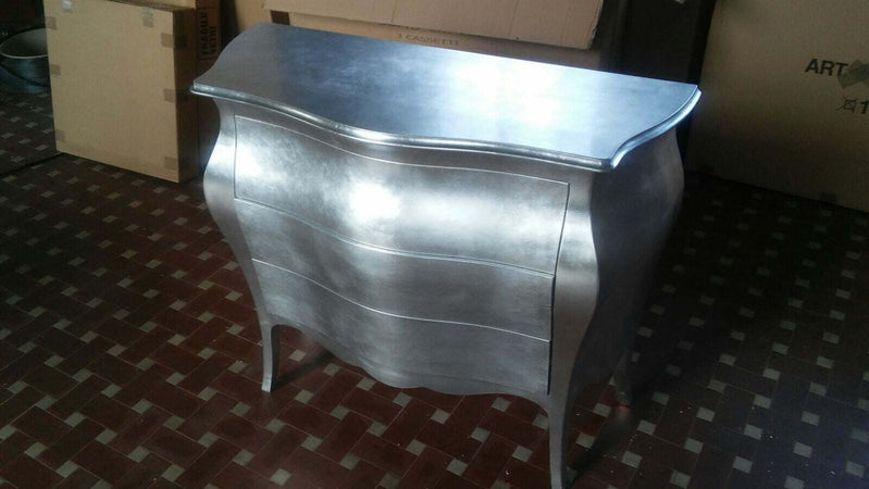 MOBILI-2G---Comò-Bombato-Legno-Foglia-argento-Maniglie-Swarovski-116x45x85