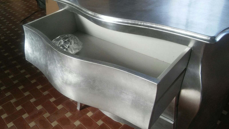 MOBILI-2G---Comò-Bombato-Legno-Foglia-argento-Maniglie-Swarovski-116x45x85