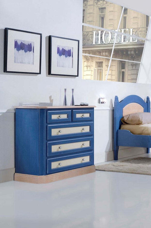 MOBILI-2G---COMO-5-CASSETTI-IN-LEGNO-BLU-E-MIELE-L.102-P.48-H.90