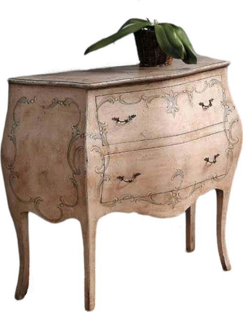 MOBILI-2G---COMO'-BOMBATO-2-CASSETTI-LACCATO-AVORIO-INVECCHIATO-CON-DECORI-MISURE-L.94-P.42-H.80