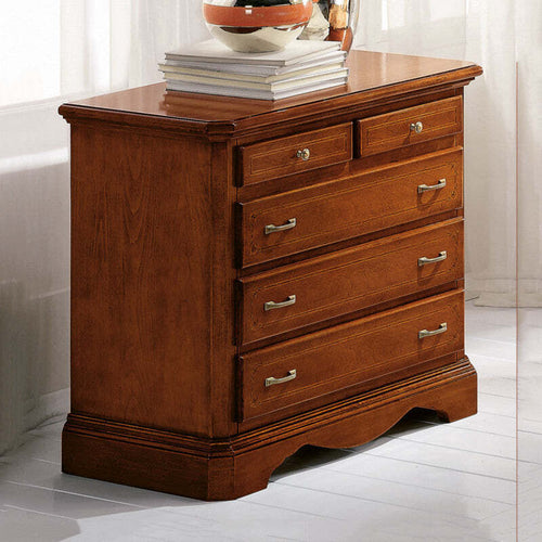 MOBILI-2G---COMO'-IN-LEGNO-5-CASSETTI-INTARSIATO-SU-NOCE-L.90-x-P.45-H.84