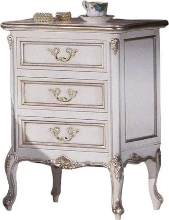 MOBILI-2G---Comodino-3-cassetti-Classico-Legno-Shabby-Bianco-Argento-56x43x76