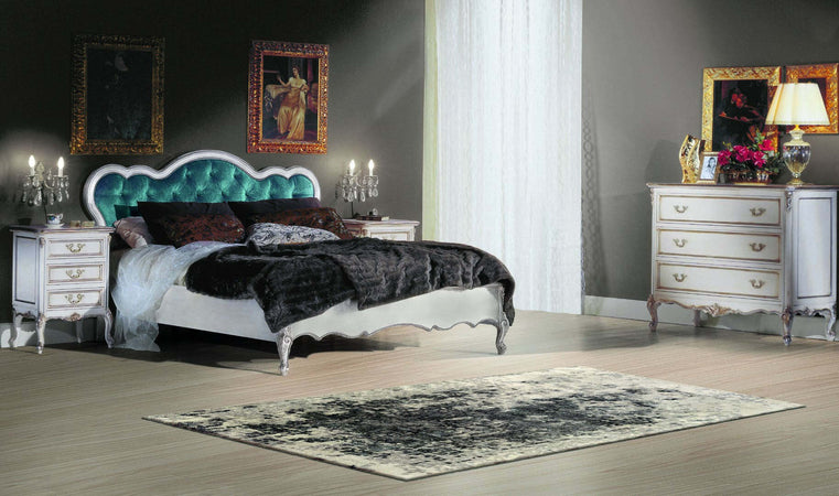 MOBILI-2G---Comodino-3-cassetti-Classico-Legno-Shabby-Bianco-Argento-56x43x76