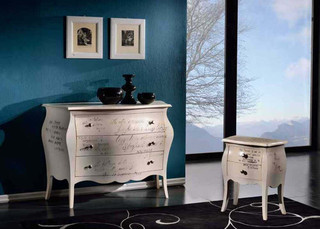 MOBILI-2G---COMODINO-BOMBATO-SHABBY-AVORIO-PATINATO-SCRITTE-50x30x60