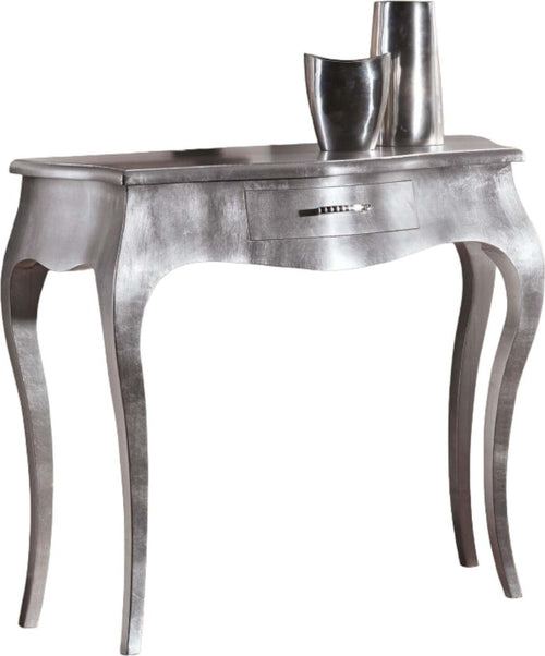 MOBILI-2G---CONSOLLE-1-CASSETT0-IN-VERA-FOGLIA-ARGENTO-MISURE-L.104-P.38-H.88