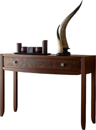 MOBILI-2G---CONSOLLE-1-CASSETTO-DECORO-FOGLIA-E-SPECCHIO-IN-LEGNO-TINTA-NOCE-L.120-P.40-H.83