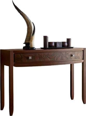 MOBILI-2G---CONSOLLE-1-CASSETTO-DECORO-FOGLIA-E-SPECCHIO-IN-LEGNO-TINTA-NOCE-L.120-P.40-H.83