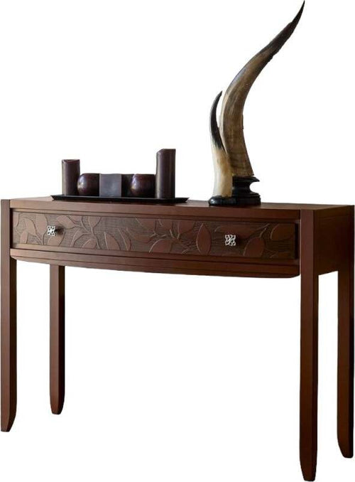 MOBILI-2G---CONSOLLE-1-CASSETTO-IN-LEGNO-DECORO-FOGLIA-TINTA-NOCE-L.120-P.40-H.83