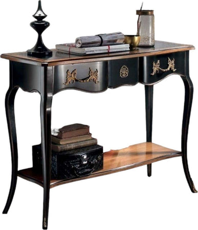 MOBILI-2G---CONSOLLE-700'-CLASSICA-IN-LEGNO-SHABBY-NERO/ORO-100X36x78