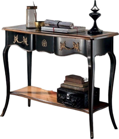 MOBILI-2G---CONSOLLE-700'-CLASSICA-IN-LEGNO-SHABBY-NERO/ORO-100X36x78