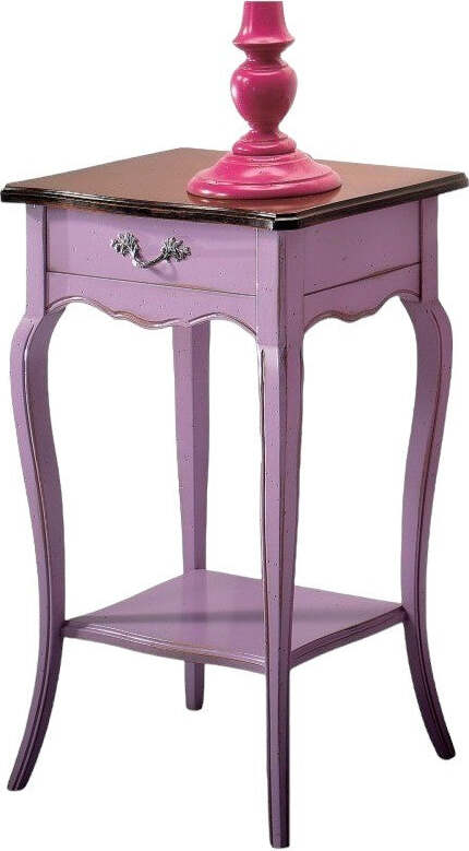 MOBILI-2G---Consolle-classica-1-cassetto-legno-lilla-shabby-bicolore-50X36x78