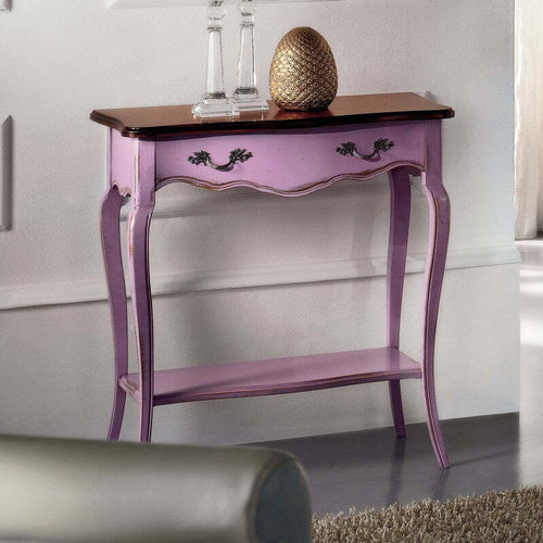 MOBILI-2G---Consolle-classica-1-cassetto-legno-lilla-shabby-bicolore-71X37x74